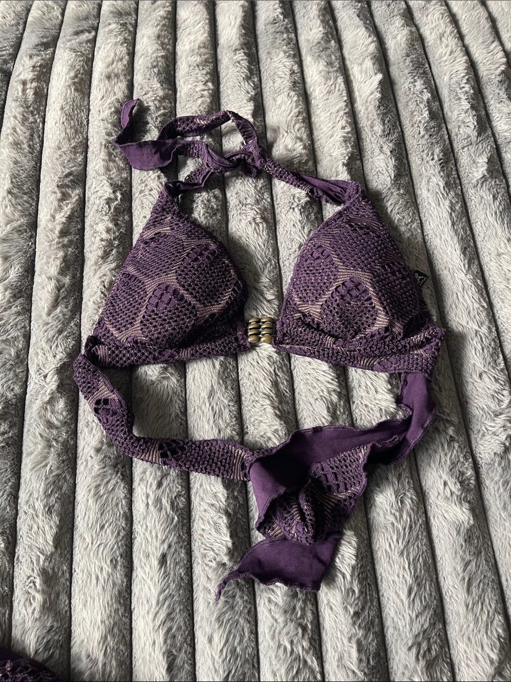 BECCA Deep Purple Crochet Bikini top with Gold Bead Trim (top only)